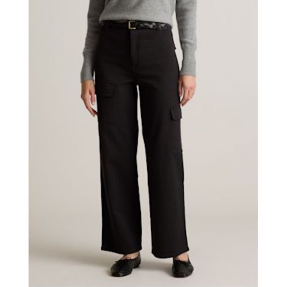 Quince Black Stretch Cotton Twill Wide-Leg Cargo Pants Sz 4